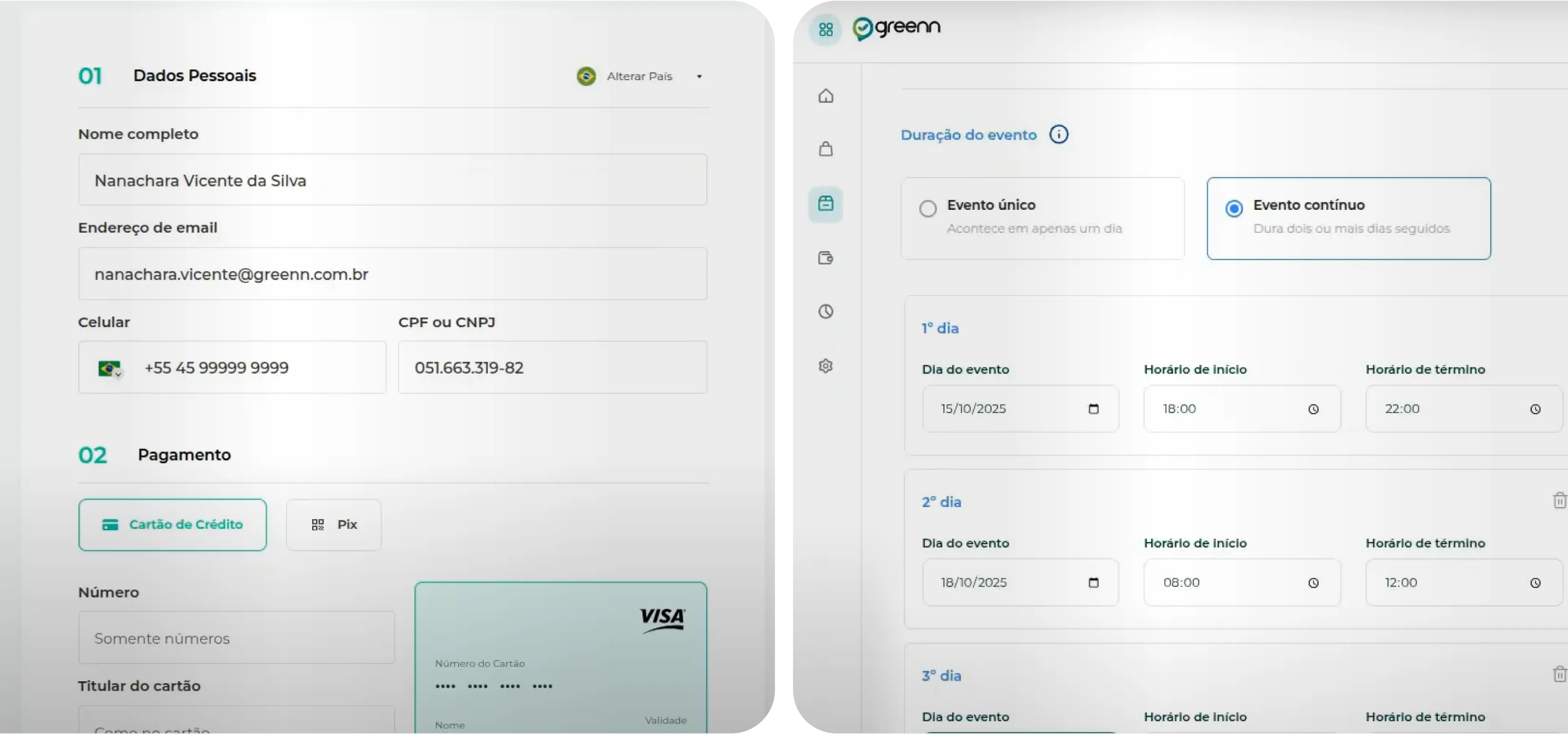 Financeiro do Greenn Tickets no painel